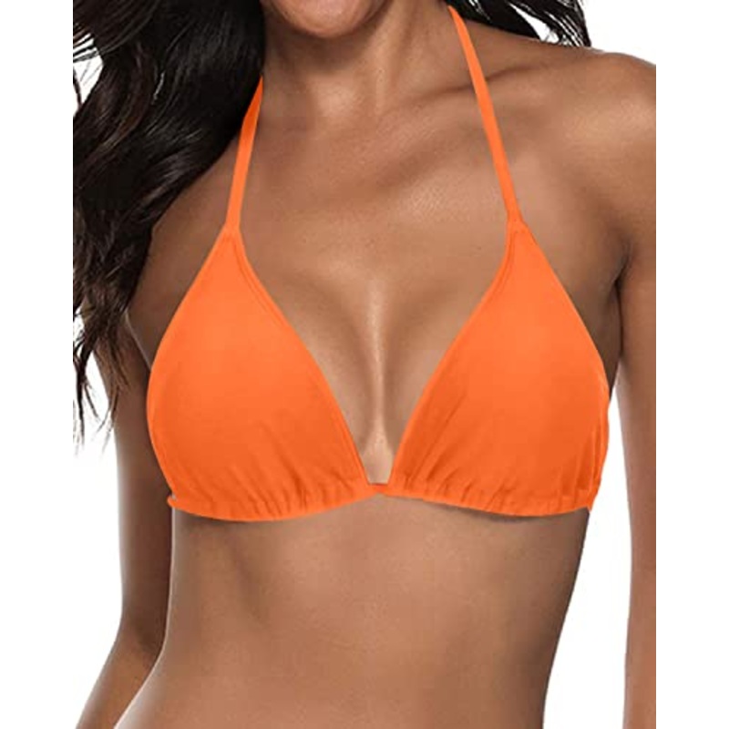 Push Up Enhancement Padded String Triangle Swimsuit Top For Women-Dark Orange
