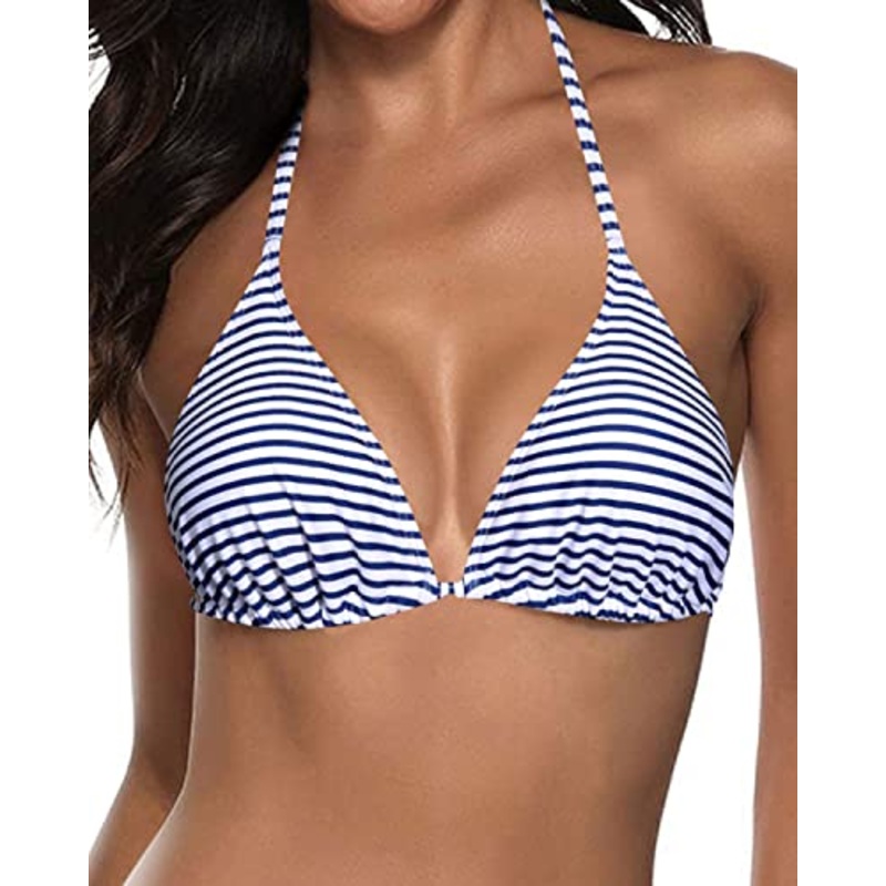 Push Up Enhancement String Triangle Bikini Top-Stripes