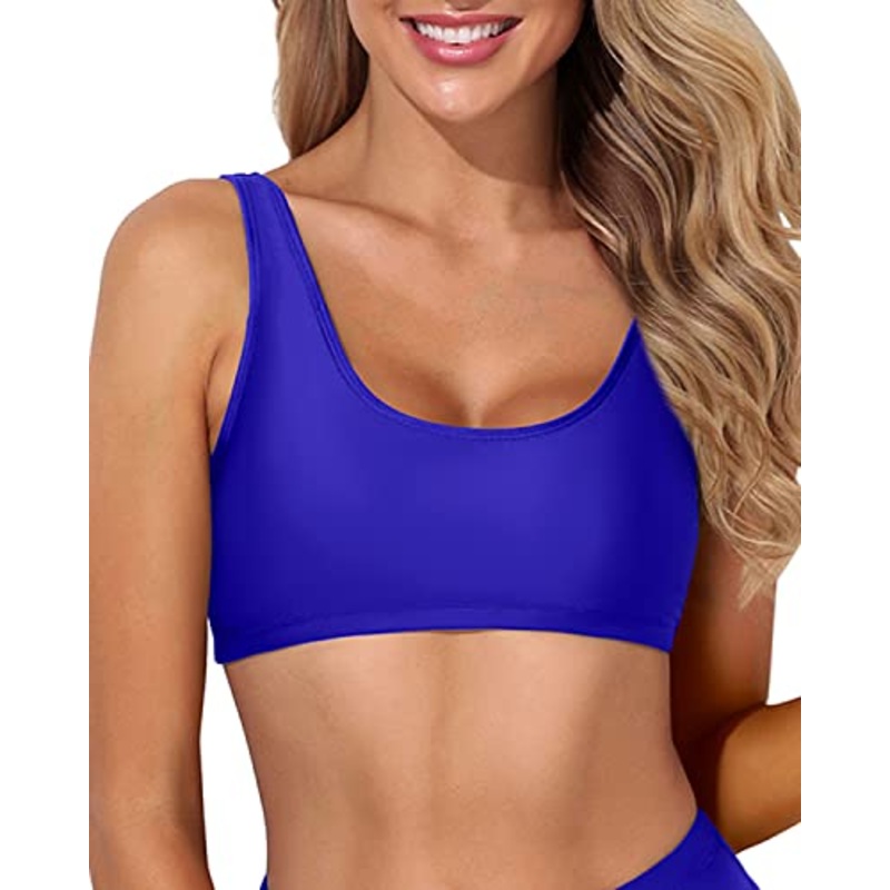 Push Up Scoop Neck Sports Bra Bikini Top For Teen Girls-Royal Blue