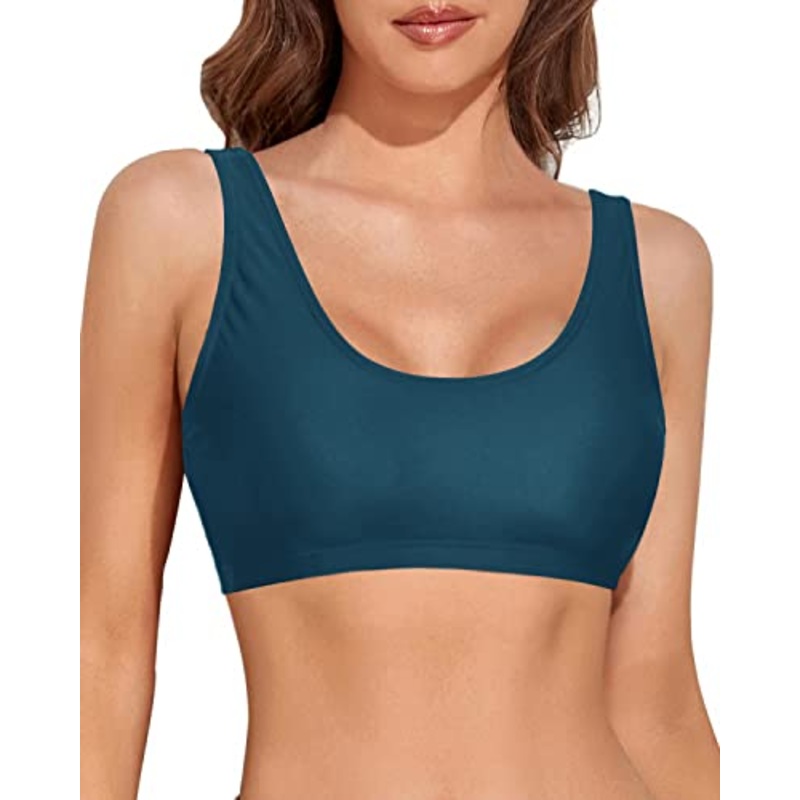 Scoop Neck Sports Bra Bikini Top For Teen Girls-Teal