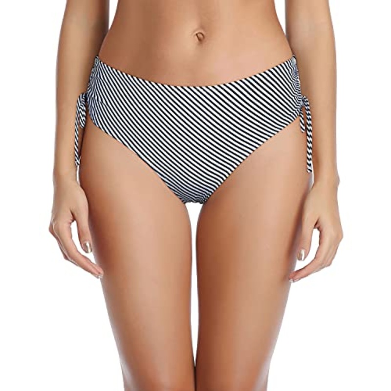 Sexy Adjustable Side Tie Bikini Bottom For Women-Black And White Stripe