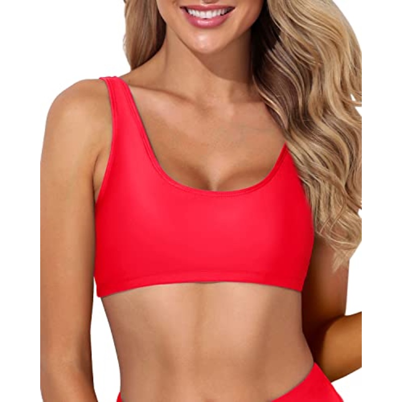 Sexy Crop Top Sports Bra Bathing Suit For Teen Girls And Women-Neon Red