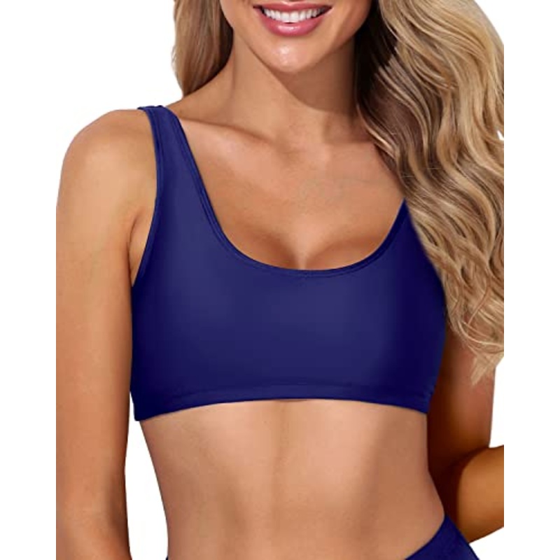 Soft Padded Sports Bra Bathing Suit Top For Women-Navy Blue