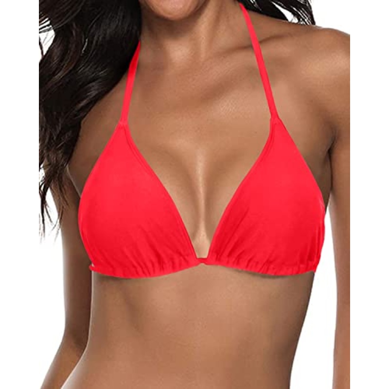 Stylish Adjustable String Triangle Bikini Top-Neon Red