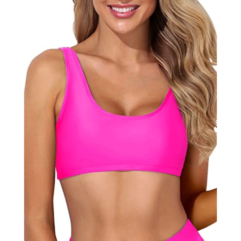 Stylish Sports Bra Bikini Top For Women's Swimwear-Neon Pink