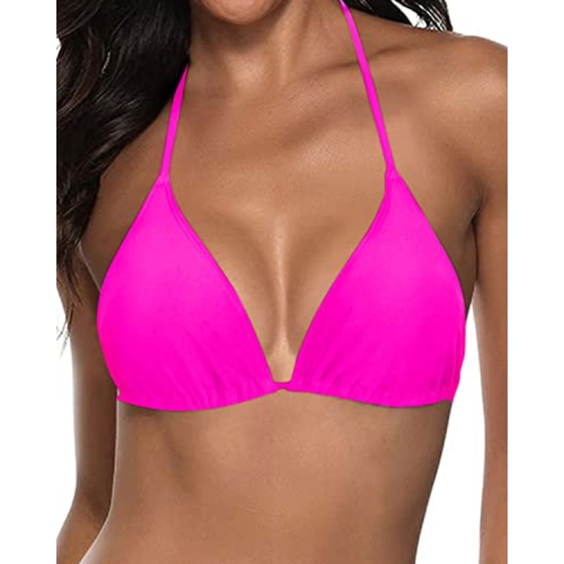 Triangle Bikini String Triangle Swimsuit Top For Women-Neon Pink