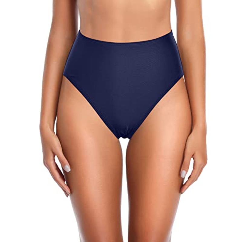 Tummy Control High Cut Bikini Bottoms For Women-Navy Blue