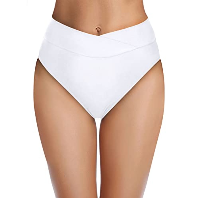 Women's Cheeky High Waisted V Cut Bikini Bottoms-White