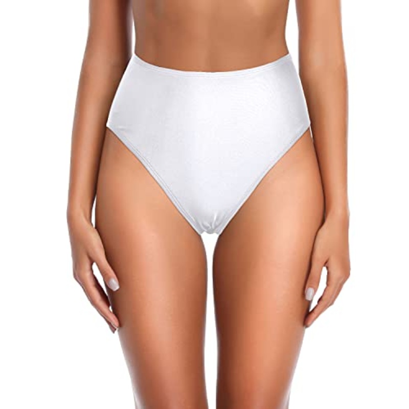 Women's High Leg High Waist Swim Bottoms-White