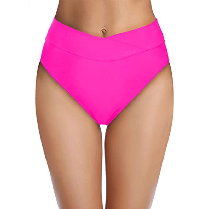 Women's High-Rise Cheeky V Cut Bikini Bottoms-Neon Pink