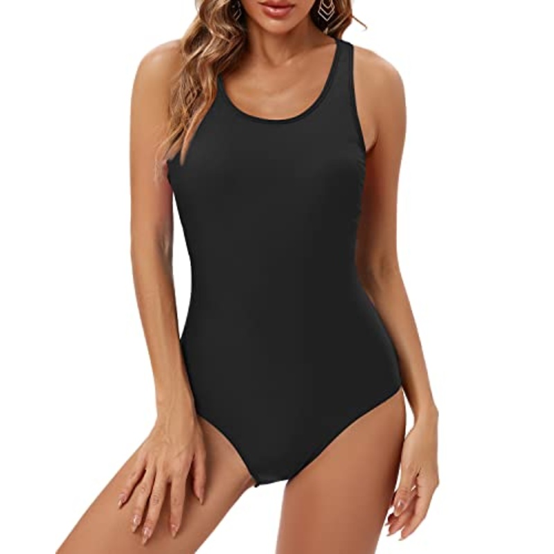 Women's Long Torso Athletic Training Sport One Piece Swimsuits-Black