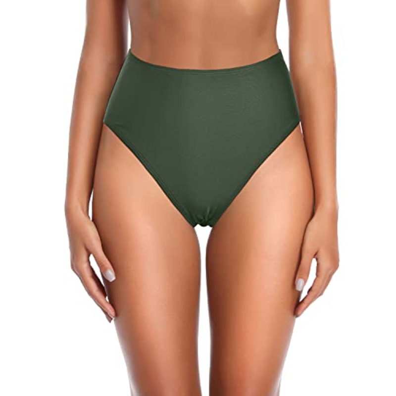 Women's Retro High Waist Swim Bottoms-Olive Green