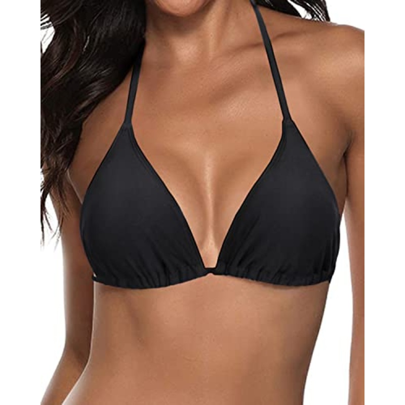 Women Sexy Halter String Triangle Bikini Top-Black