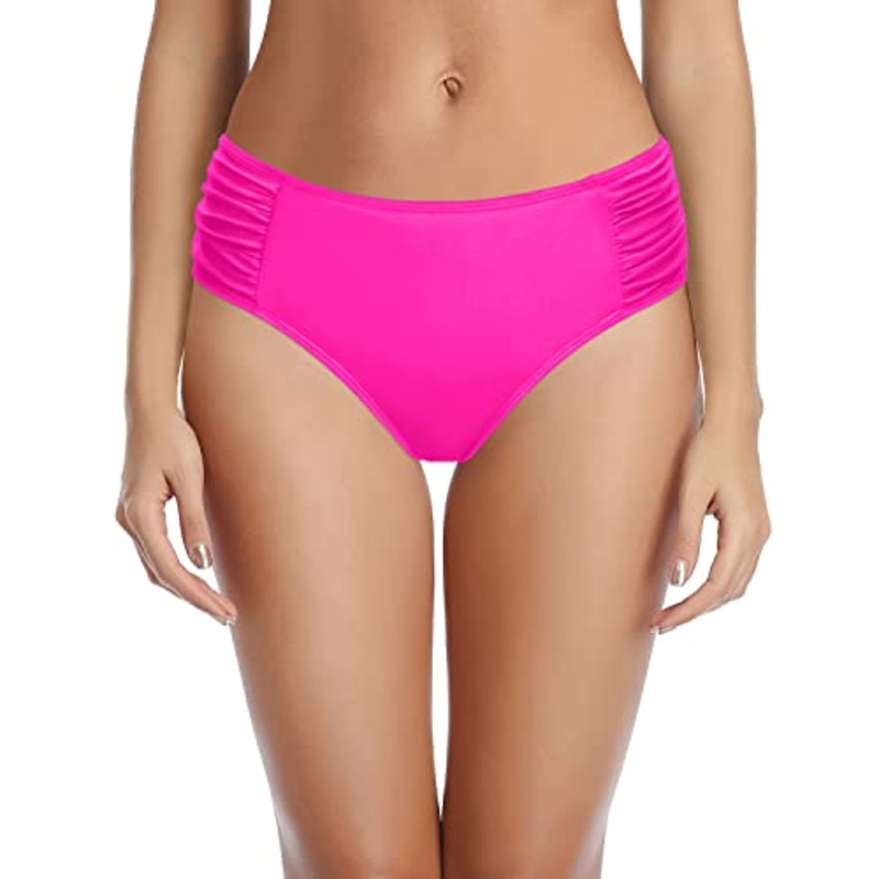 Adjustable Side Tie Cheeky Bikini Bottoms For Juniors-Neon Pink