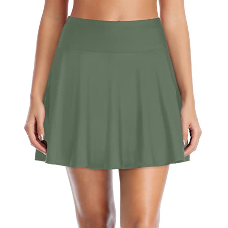 Athletic Bathing Suit Skirt Panty Long Skirted Swimsuit Bottom-Olive Green