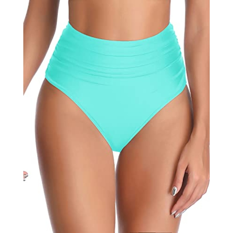 Beach Ready High Waisted Retro Tummy Control Swimusuit Bottom-Aqua