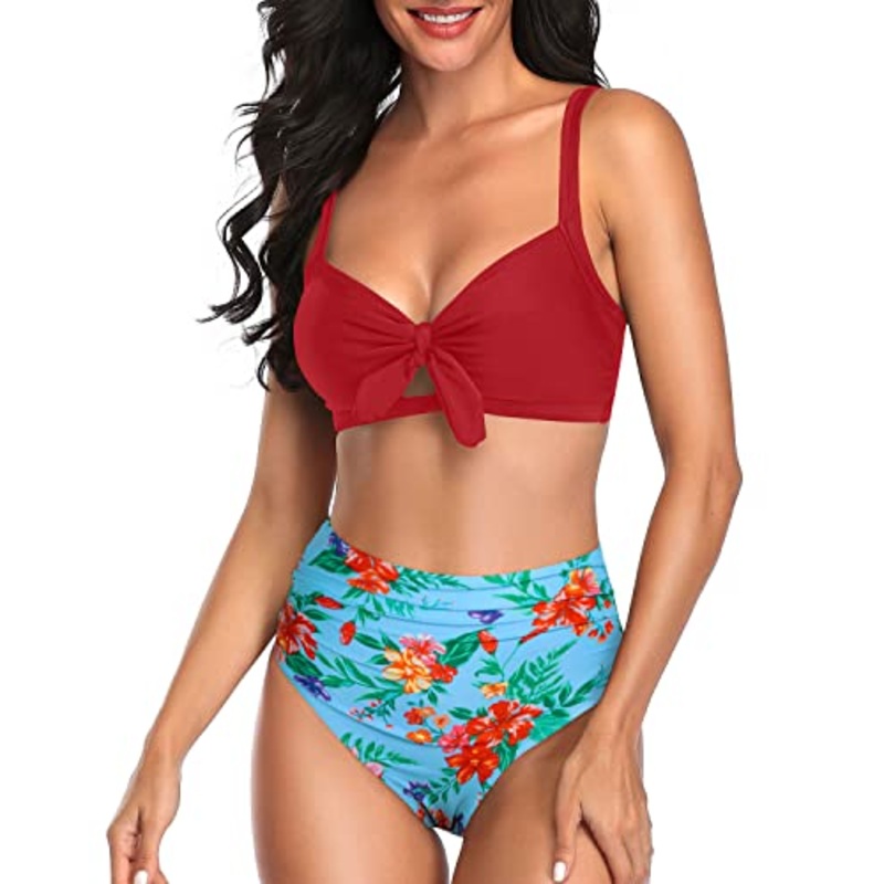 Beach Vacation Two Piece Swimsuit For Women Bathing Suits Bikini-Blue Flowers