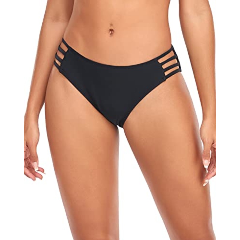 Chic Strappy High Cut Low Waist Bikini Bottoms-Black