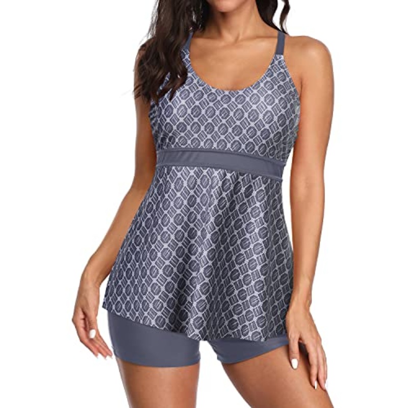 Fashionable Swimwear 2 Piece Tummy Control Bathing Suits-Grey Tribal