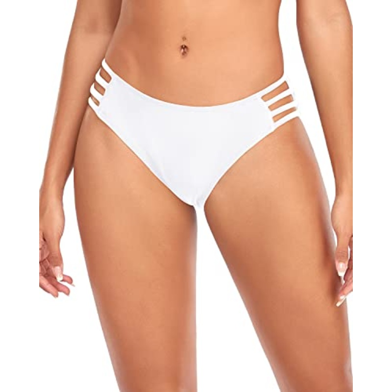 Flattering Strappy High Cut Low Waist Bikini Bottoms-White