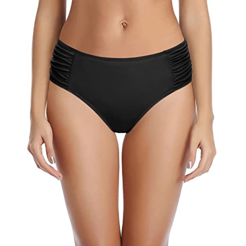 Seamless Cheeky Side Tie Swim Bottoms For Women-Black