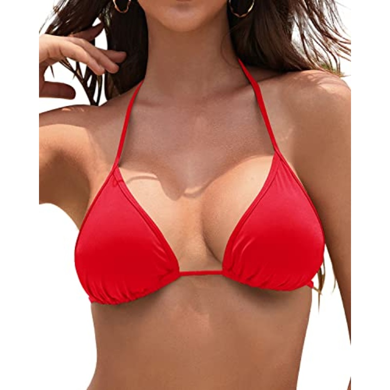 Sexy Halter Swimsuit Top String Bathing Suits Top For Ladie-Red