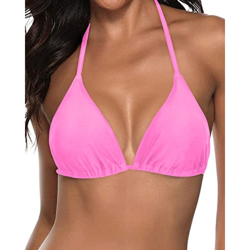 Sexy Halter Swimsuit Top String Triangle Swimsuit Top For Women-Light Pink