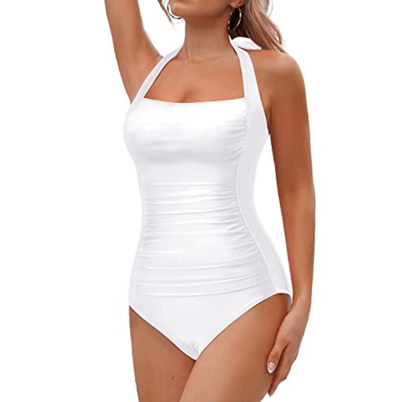 Slimming Swimsuits Women Tummy Control Bathing Suits-White