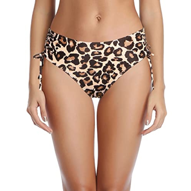 String-Tie Adjustable Cheeky Swim Bottom-Leopard