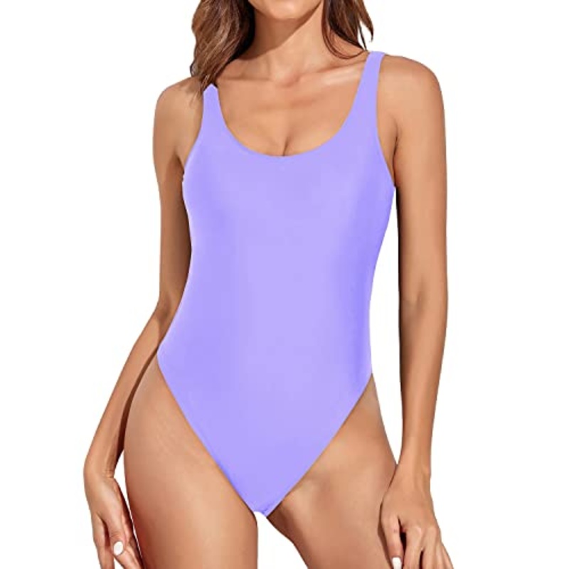 Tummy Control Low Back High Leg One Piece Swimsuit-Lavender