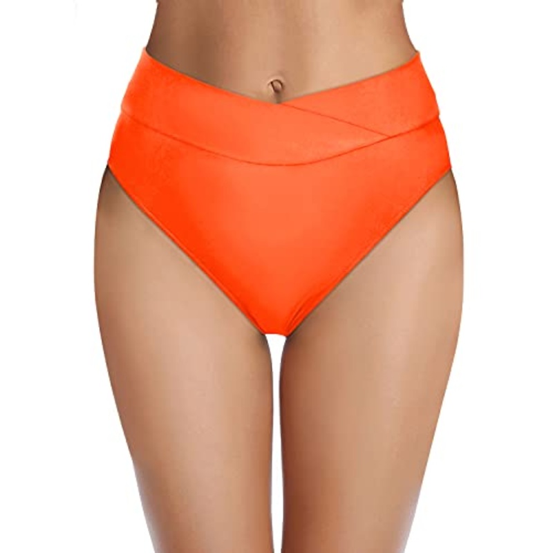 Women's High Cut High Waisted Bikini Bottoms-Neon Orange