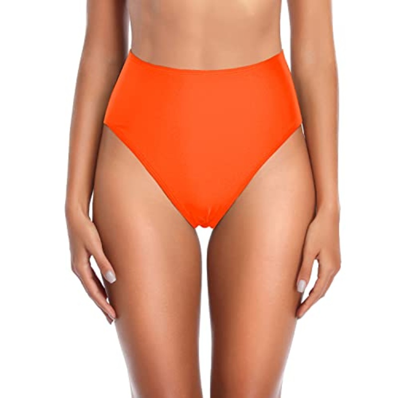 Women's High Rise High Waist Swim Bottoms-Neon Orange