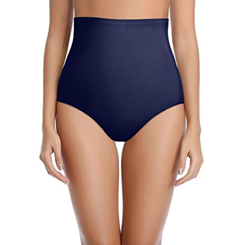 Women's Retro Extra High Waisted Bathing Suit Bottoms-Navy Blue