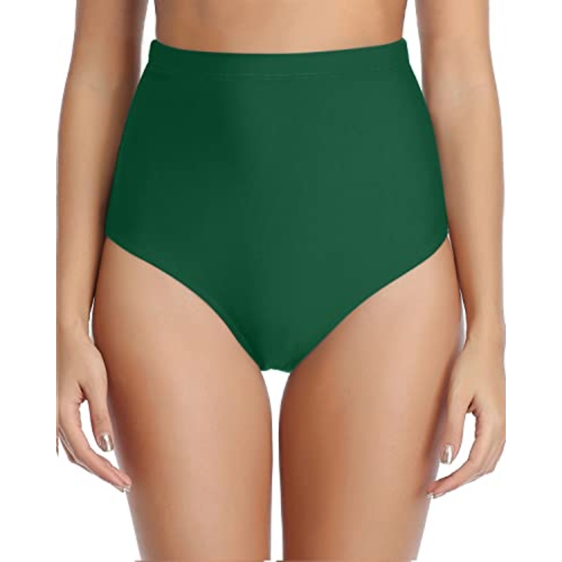 Women's Tummy Control High Waisted Bikini Bottoms-Emerald Green