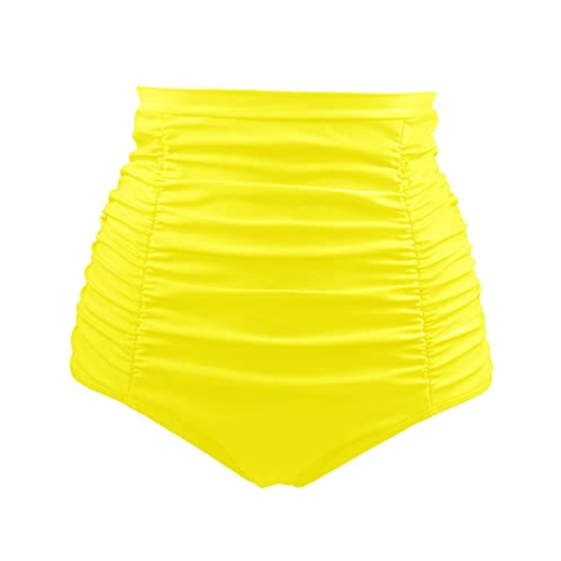 Chic High Waisted Swim Bottom Tummy Control Ruched Swim Shorts-Neon Yellow