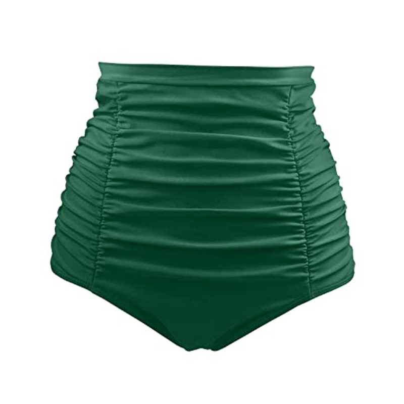 Fashionable High Waisted Swimsuit Bottom Tummy Control Ruched Swim Shorts-Emerald Green
