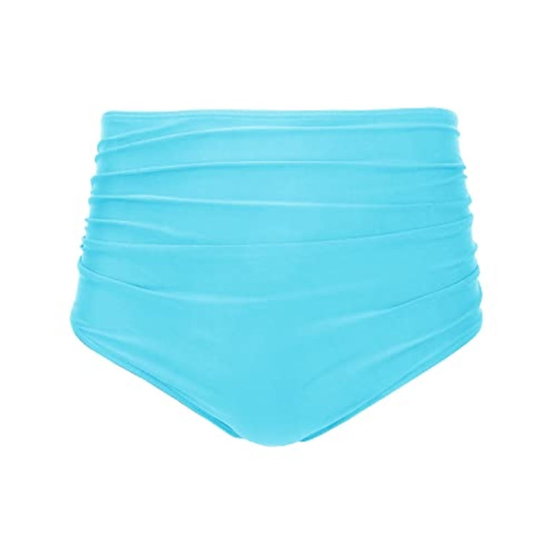 Flattering High Waisted Bikini Bottom Shirred Tankinis Brief-Blue