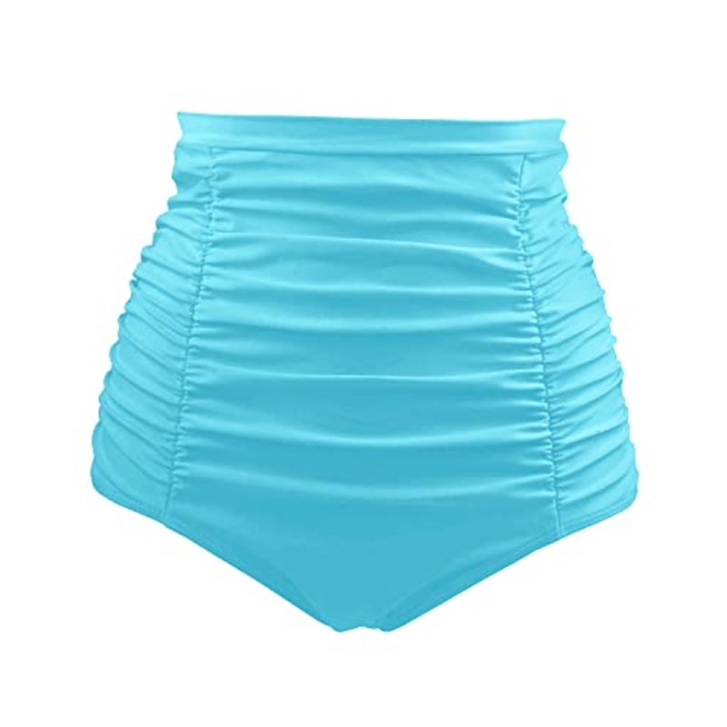 Flattering Women's High Waisted Swimsuit Bottom Tummy Control Ruched Swim Shorts-Blue