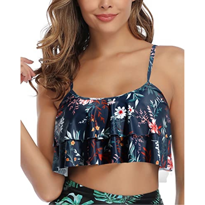 Flounce Ruffled Bikini Tops for Women Stylish Falbala Swimsuit Tank Tops