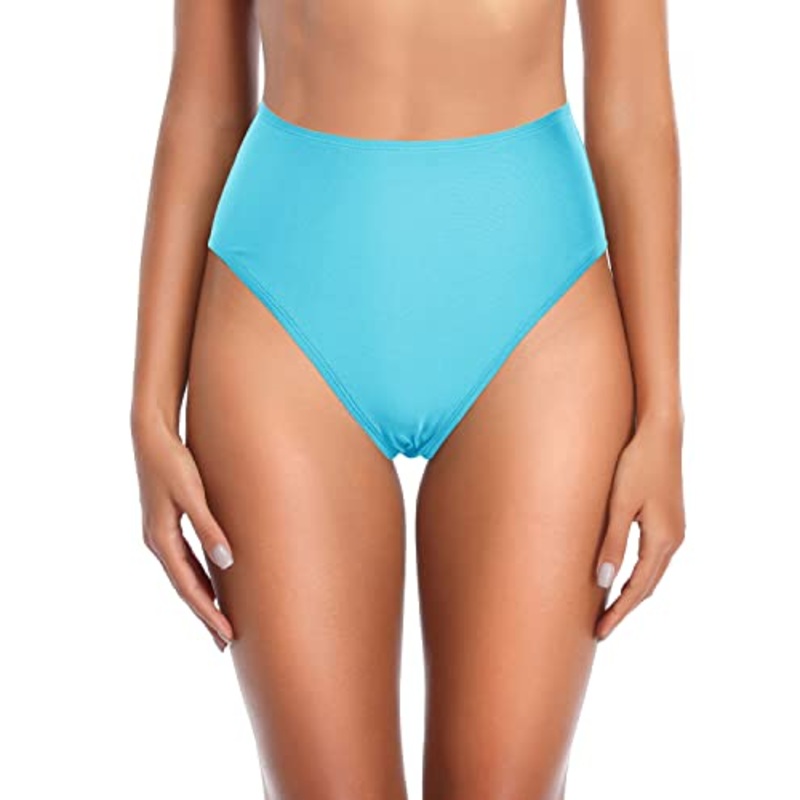 High Cut Swimming Bottom High Rise Modest Coverage Bathing Suit Bottoms-Blue