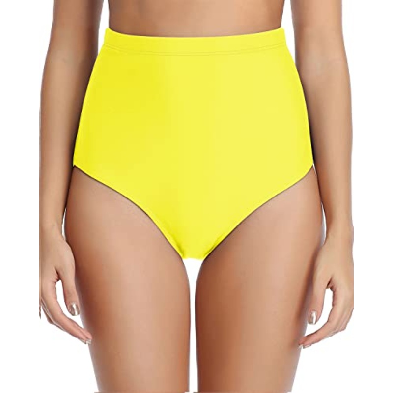 High-Rise Retro High Waist Swim Bottoms-Neon Yellow