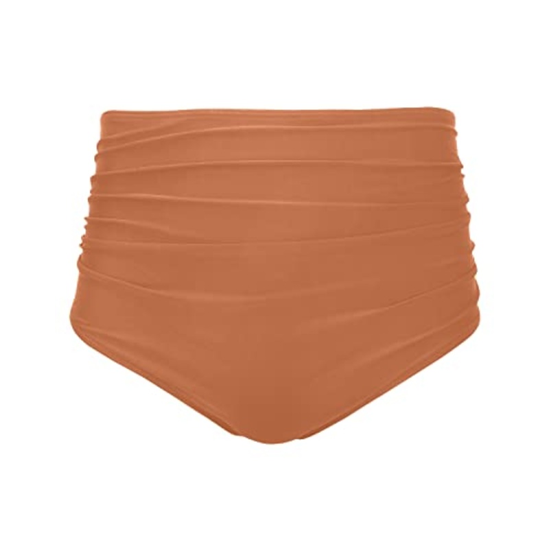 High Waisted Bikini Bottom Tankinis Brief Full Coverage Swim Bottom-Brown