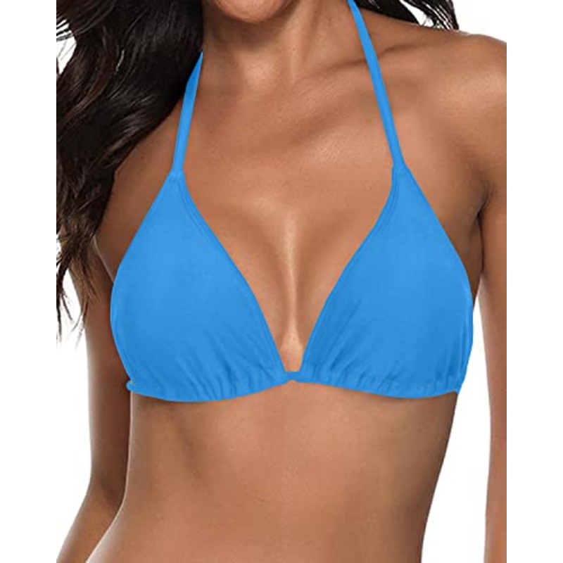 Removable Push Up String Triangle Swimsuit Top For Women-Blue