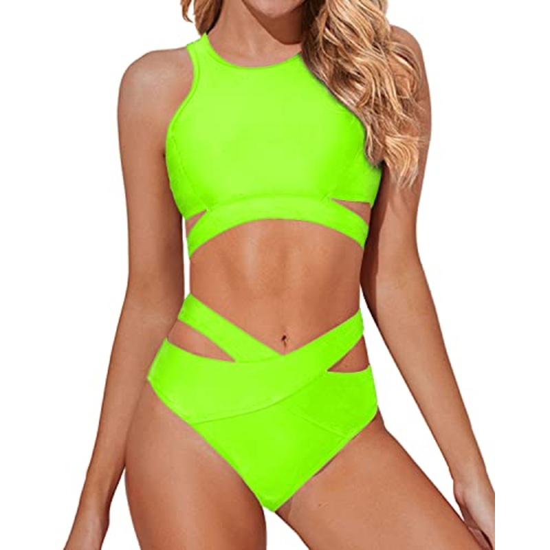 Slim Sexy Adorable Two Piece Bikini Set For Women-Neon Green