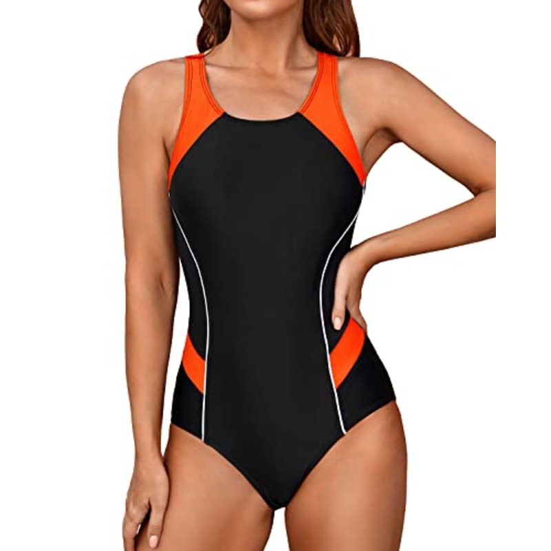 Slimming Bathing Suit Women One Piece Swimsuits-Black Orange