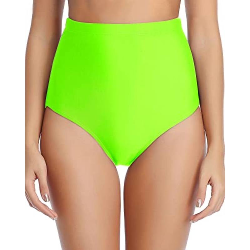 Slimming Retro High Waist Swim Bottoms-Neon Green