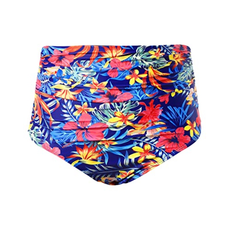 Trendy High Waisted Bikini Bottom Shirred Tankinis Brief-Flower