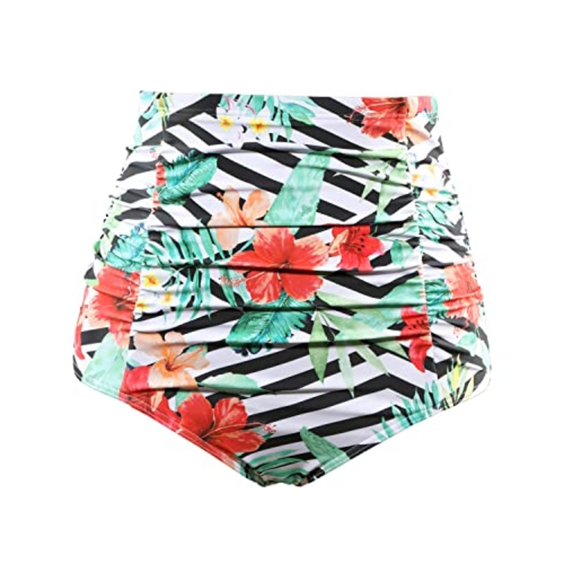 Vintage Ruched Bikini Bottoms for Women Tummy Control Swim Shorts Tankini Briefs
