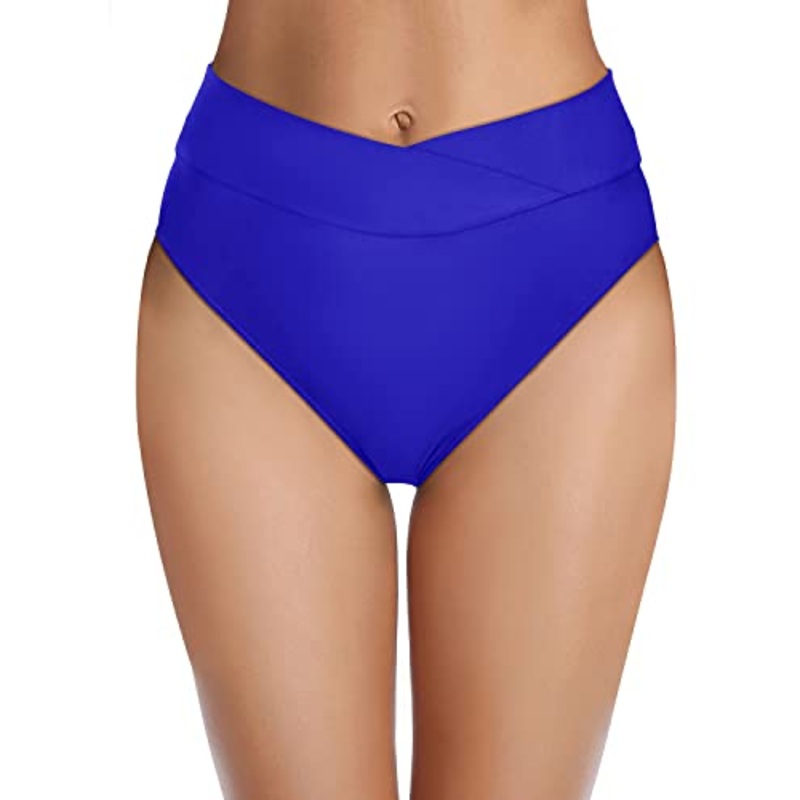 Women's High Cut V Waist Cheeky Bikini Bottoms-Royal Blue