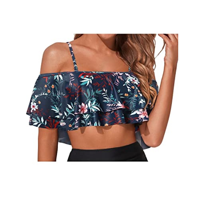 Women's Off Shoulder Ruffle Bikini Tops Flounce Swimwear Tops